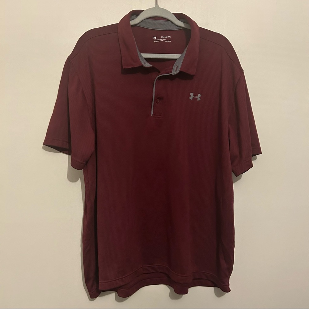 Under Armour Dark Burgundy Maroon Short Sleeve Logo Polo Shirt 3xl xxxl
